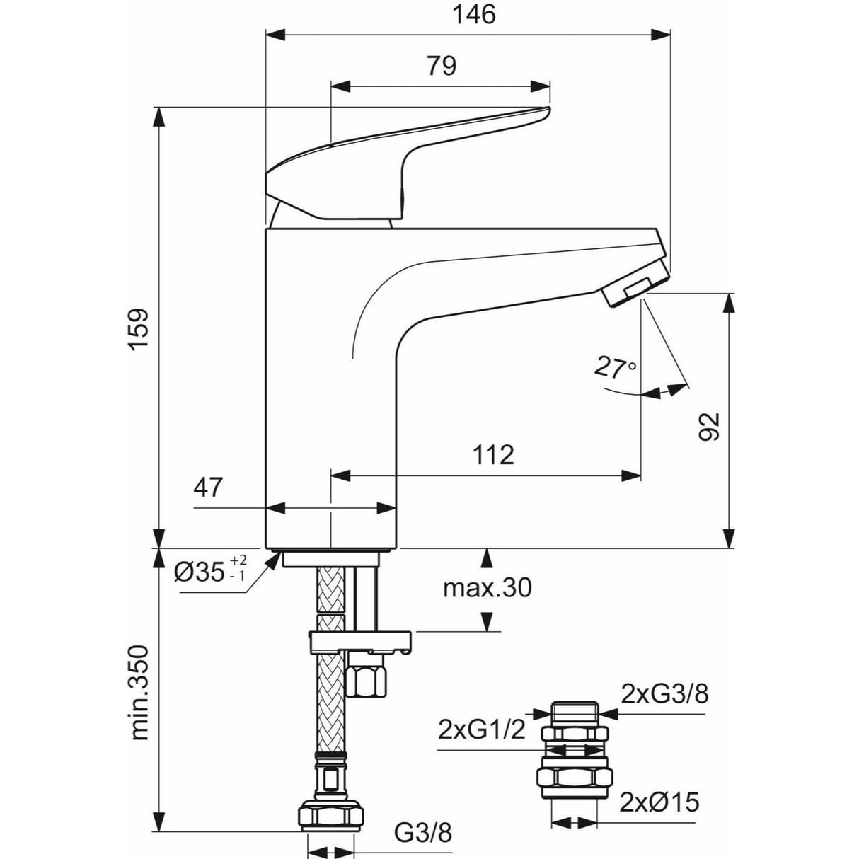 Ideal Standard Bath Mixer Ideal Standard Ceraflex Single Lever One Tap Hole Bath Filler in Chrome