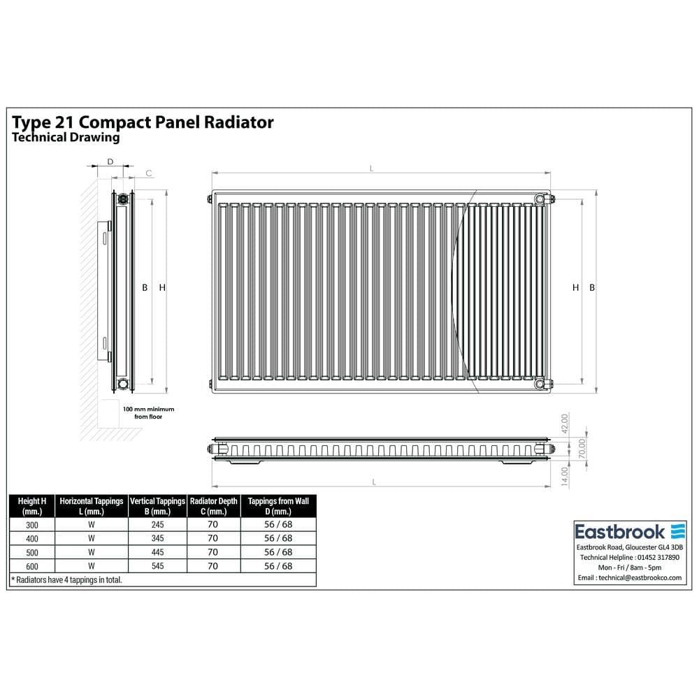 Aquarius Type 21 Aquarius Type 21 Compact Panel Radiator In Gloss White