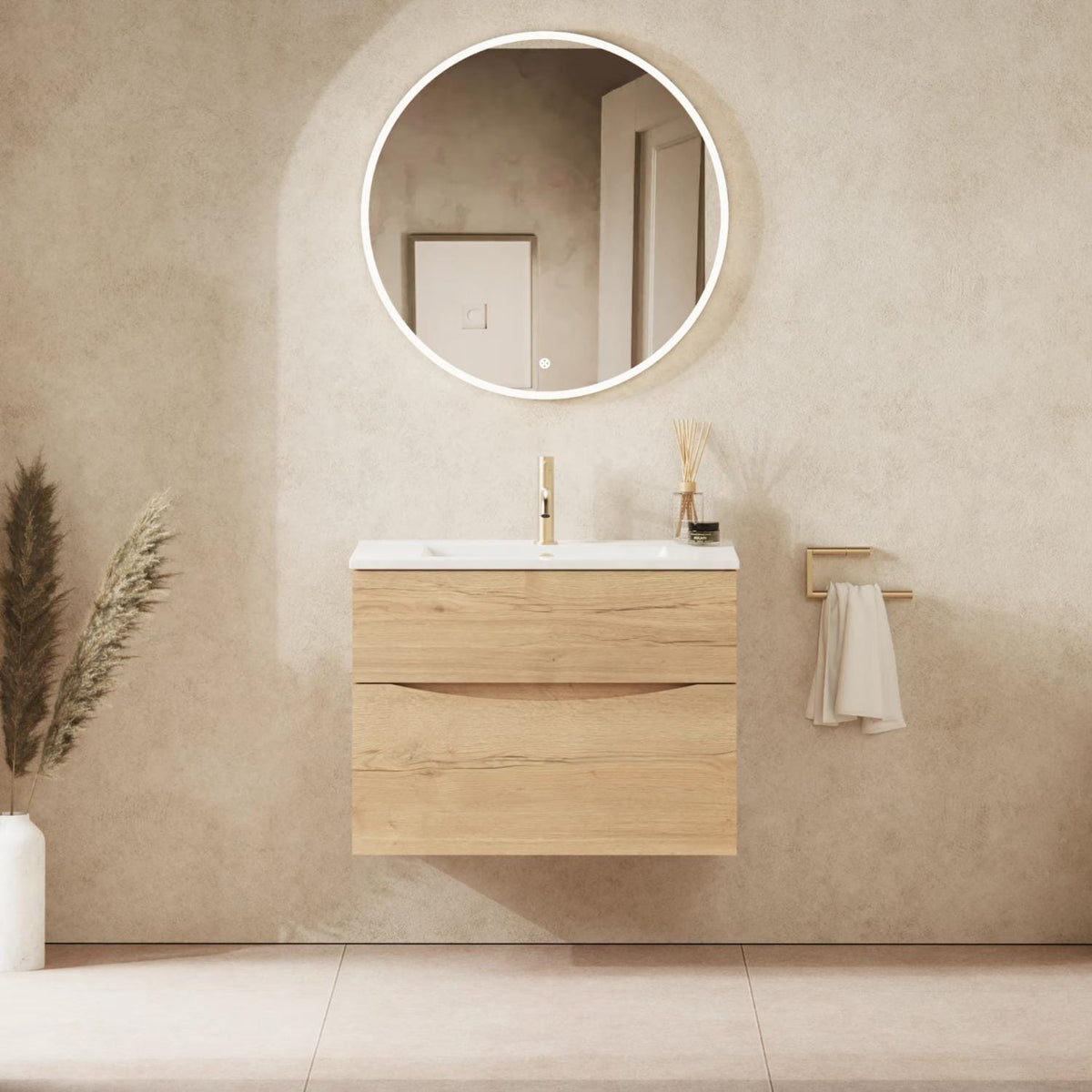 Crosswater Wall Mounted Vanity Unit 700mm / Windsor Oak Crosswater Glide II Wall Mounted Two Drawer Vanity Unit with Basin