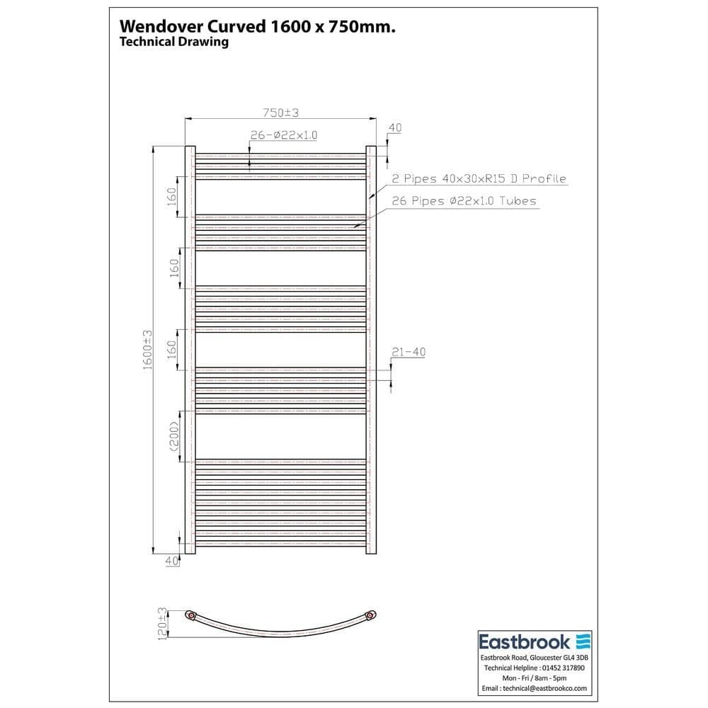 Eastbrook Wendover Curved Vertical Heated Towel Rail in Chrome