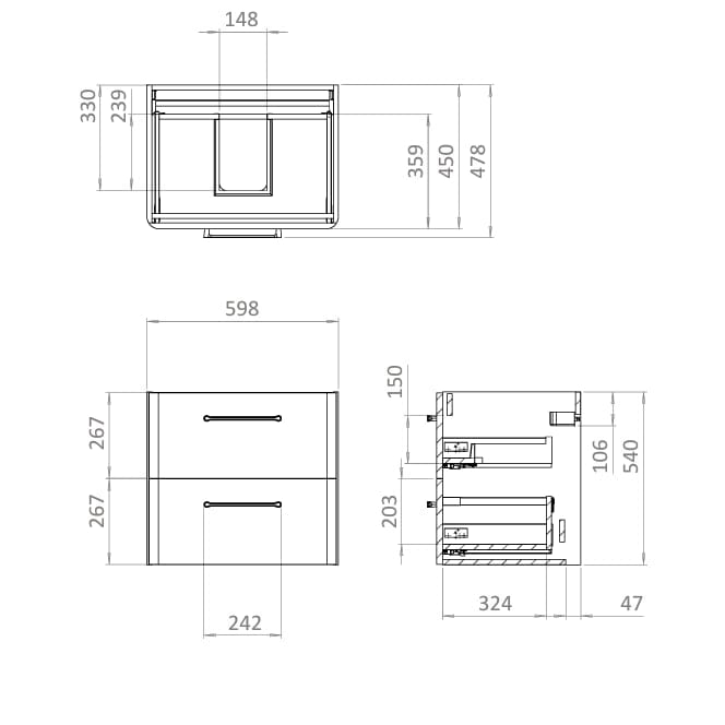Britton Wall Mounted Vanity Unit Britton Camberwell Wall Mounted 600mm Vanity Unit with Basin or Worktop