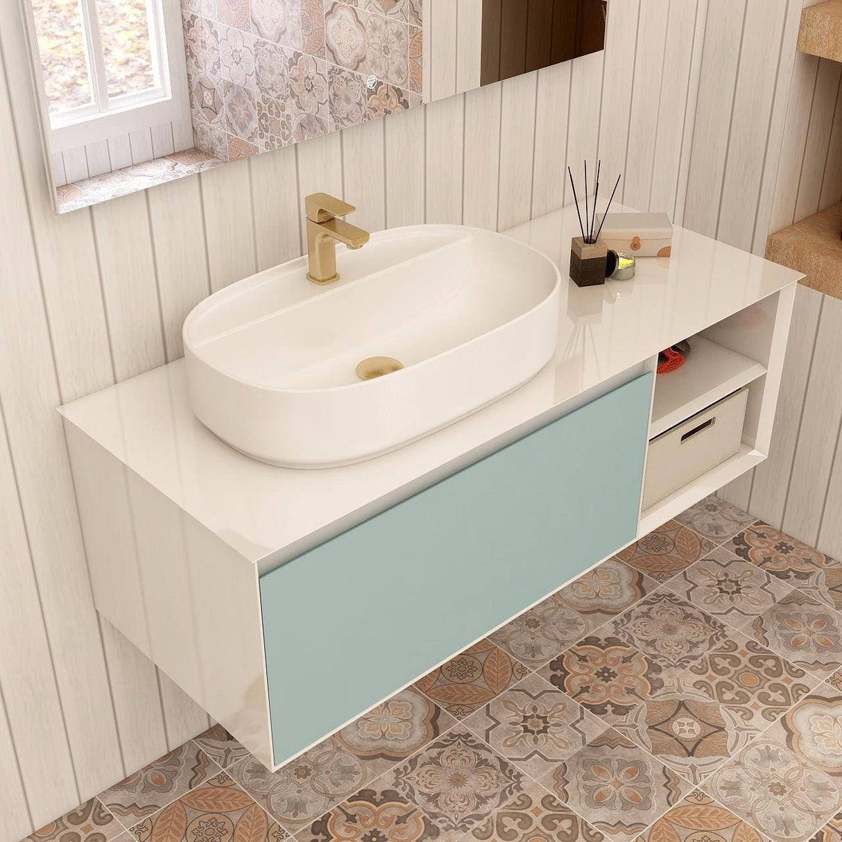Imex Wall Mounted Vanity Unit Imex Essence Wall Mounted 1200mm Single Drawer Vanity Unit with Worktop and 1 Tap Hole Basin