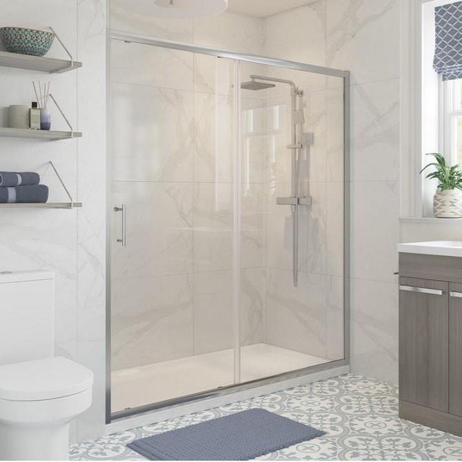Aquarius Sliding Shower Door Aquarius Classique 6mm Easy Clean Sliding Shower Door - 1850 x 1200mm - Silver