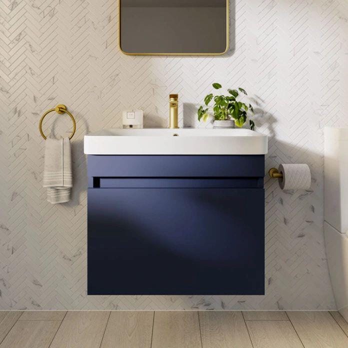 Britton Wall Mounted Vanity Unit Matt Blue Britton Dalston Wall Mounted 600mm Vanity Unit with Basin