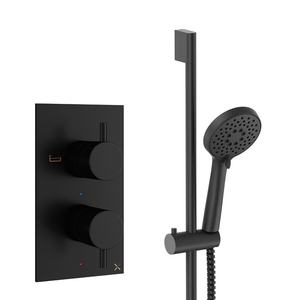 Crosswater Concealed Shower Set Matt Black Crosswater Design 2 Handle 1 Outlet Shower Set 2 with Slide Rail