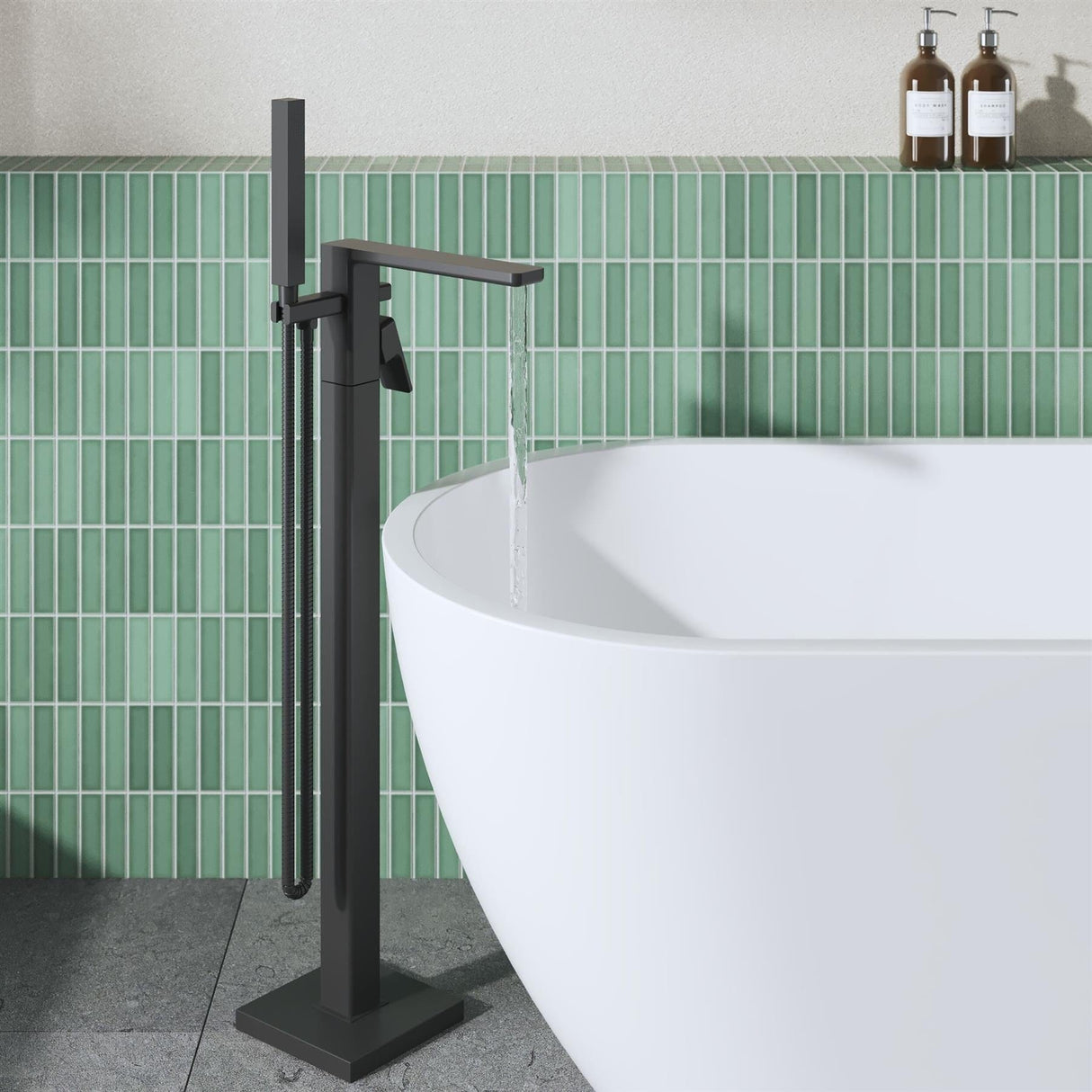 Aquarius Bathrooms Freestanding Bath Filler Matt Black Aquarius Tetra Freestanding Bath Mixer Tap with Pencil Shower Handset