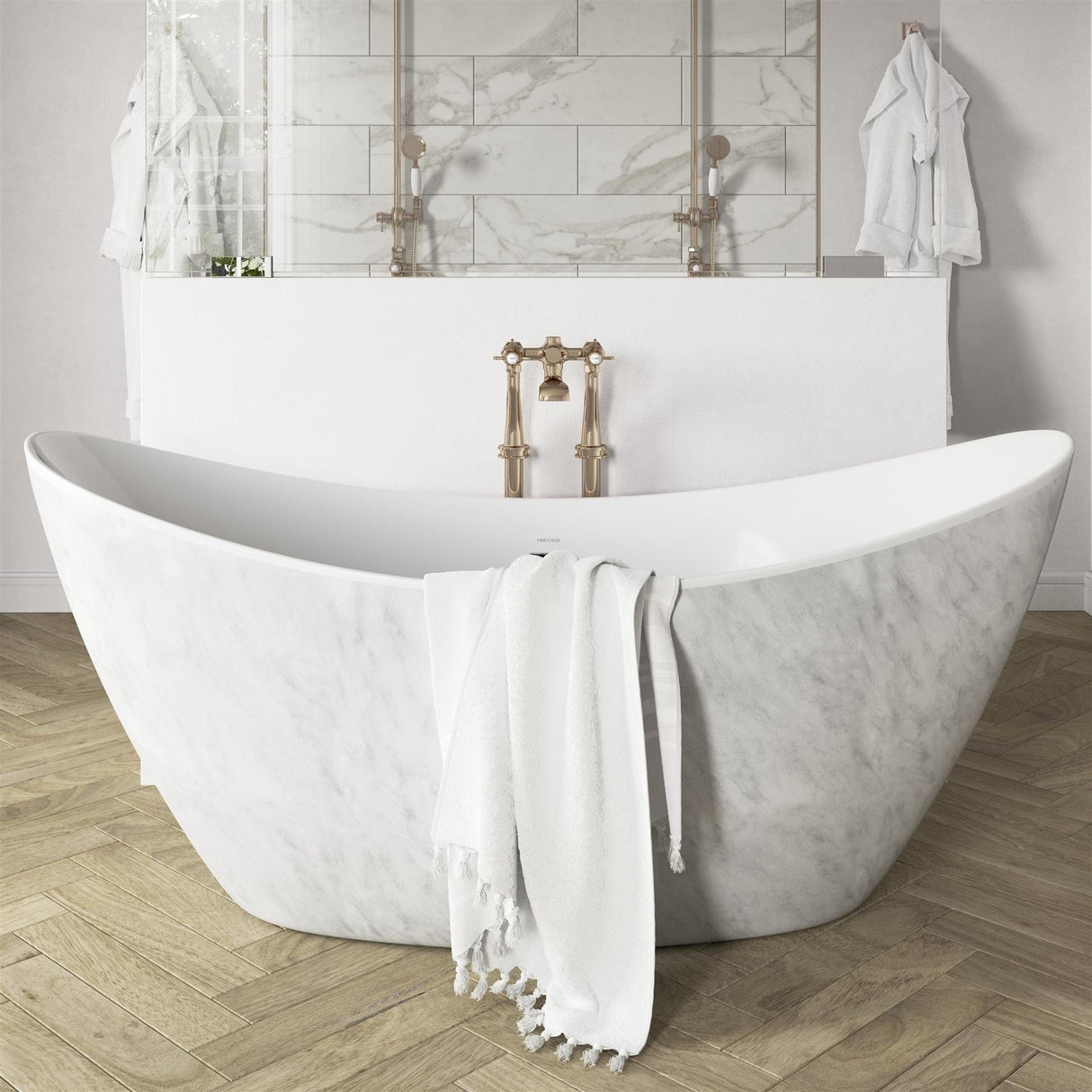 Heritage Modern Freestanding Bath Heritage Wenlock Freestanding Acrylic Double Ended Bath - 1735 x 730mm - in White Marble Effect