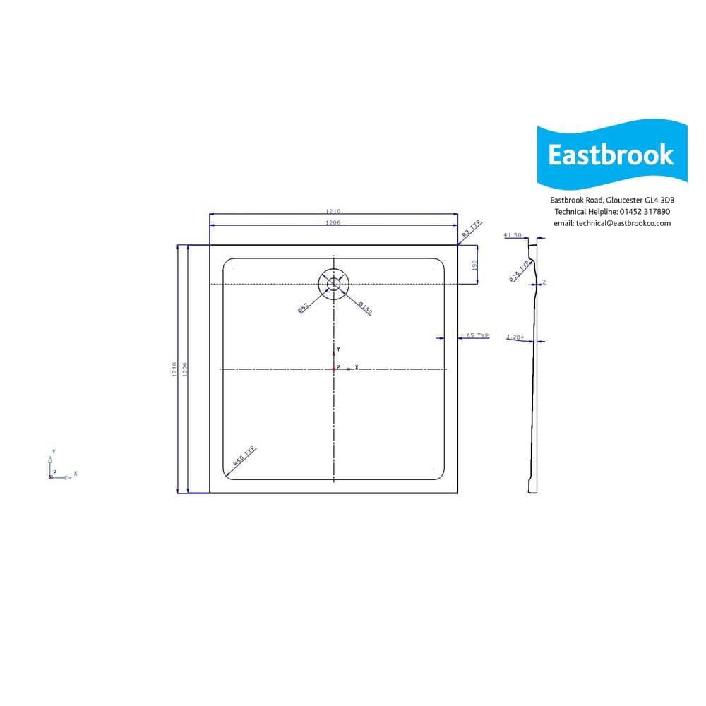 Eastbrook Square Shower Tray 1200 x 1200mm Eastbrook Volente Stone Resin 40mm Square Shower Tray