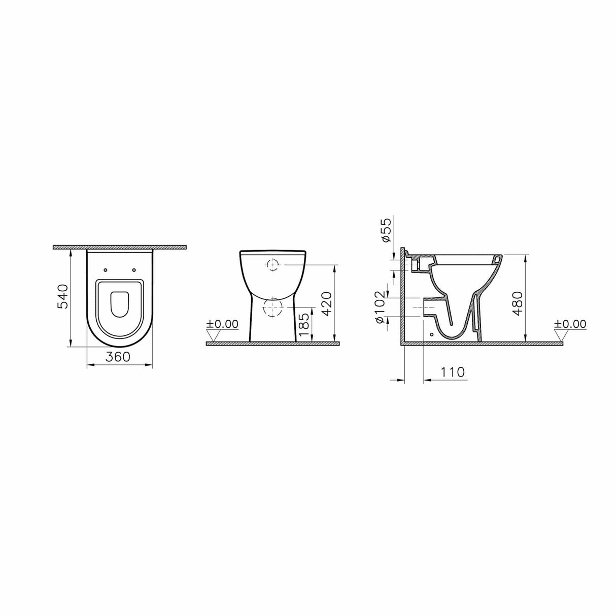 Vitra Back To Wall Toilet VitrA S50 Comfort Height Back to Wall Toilet with Soft Close Toilet Seat
