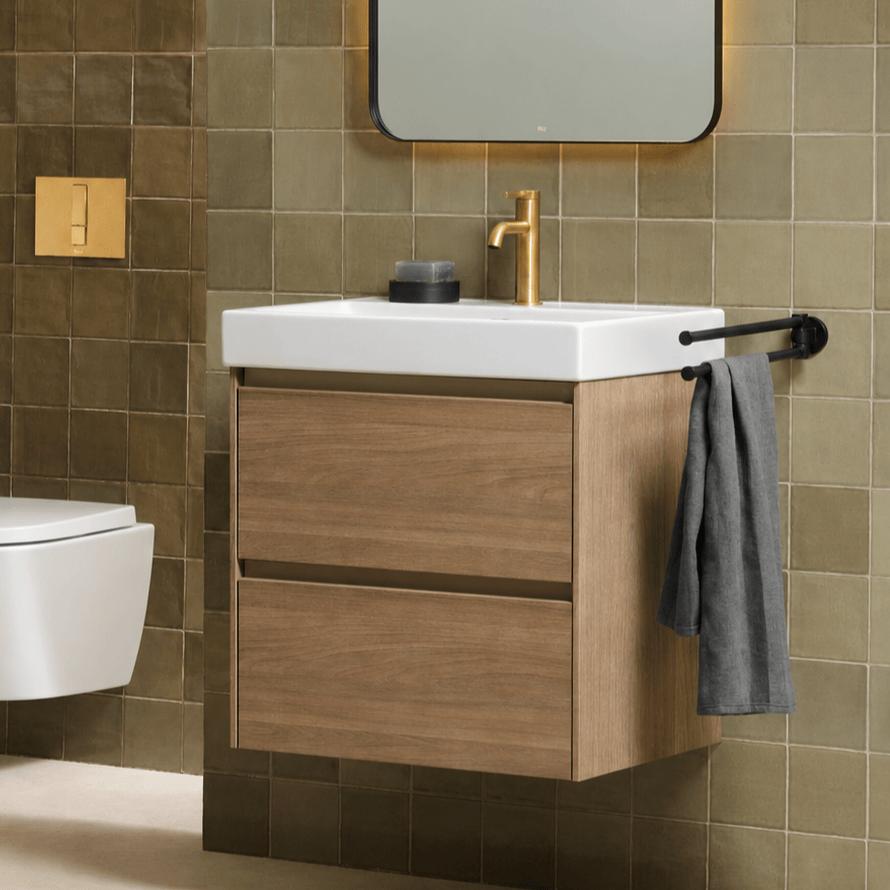 Roca Wall Mounted Vanity Unit Dark Elm Roca Ona 600mm Wall Mounted Two Drawer Vanity Unit with Basin