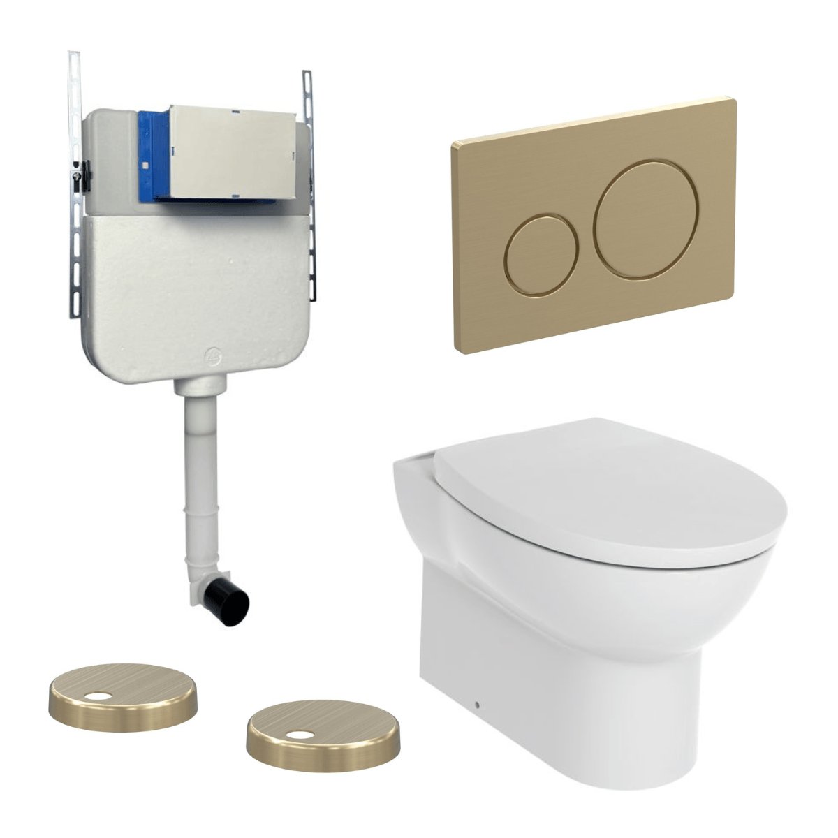 Aquarius Bathrooms Back To Wall Toilet Brushed Brass / Round Aquarius Urbano Rimless Back to Wall Toilet Pack with Cistern, Flush Plate, Soft Closing Seat and Hinge Covers