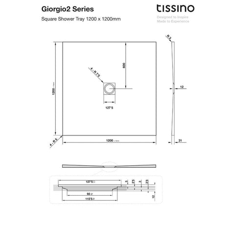Tissino Rectangle Shower Tray 1200 x 1200mm Tissino Giorgio2 Rectangle Shower Tray in Grey Slate
