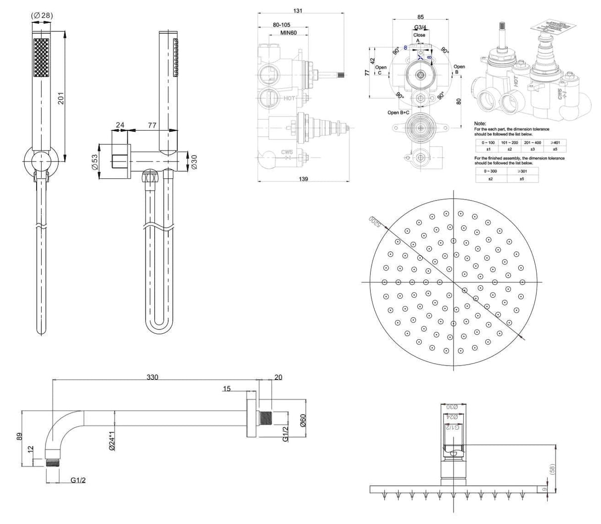 Crosswater Concealed Shower Set Crosswater MPRO 2 Outlet 2 Handle Thermostatic Shower Valve with Kit