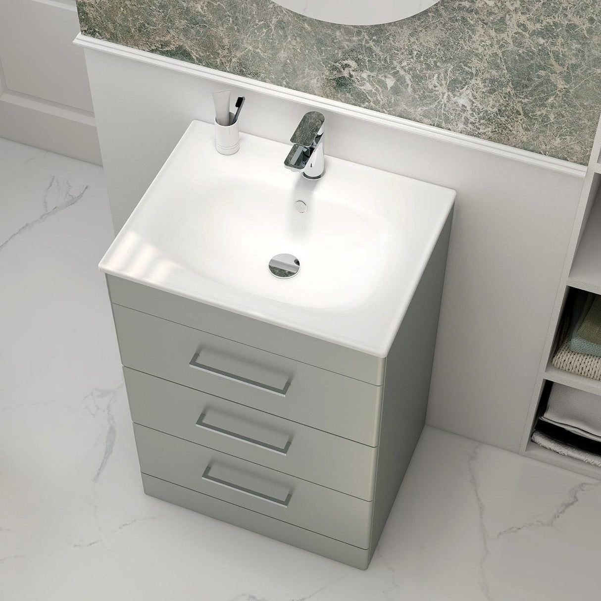 Imex Floor Standing Vanity Unit Imex Croma Floor Standing Three Drawer 600mm Vanity Unit with 1 Tap Hole Basin