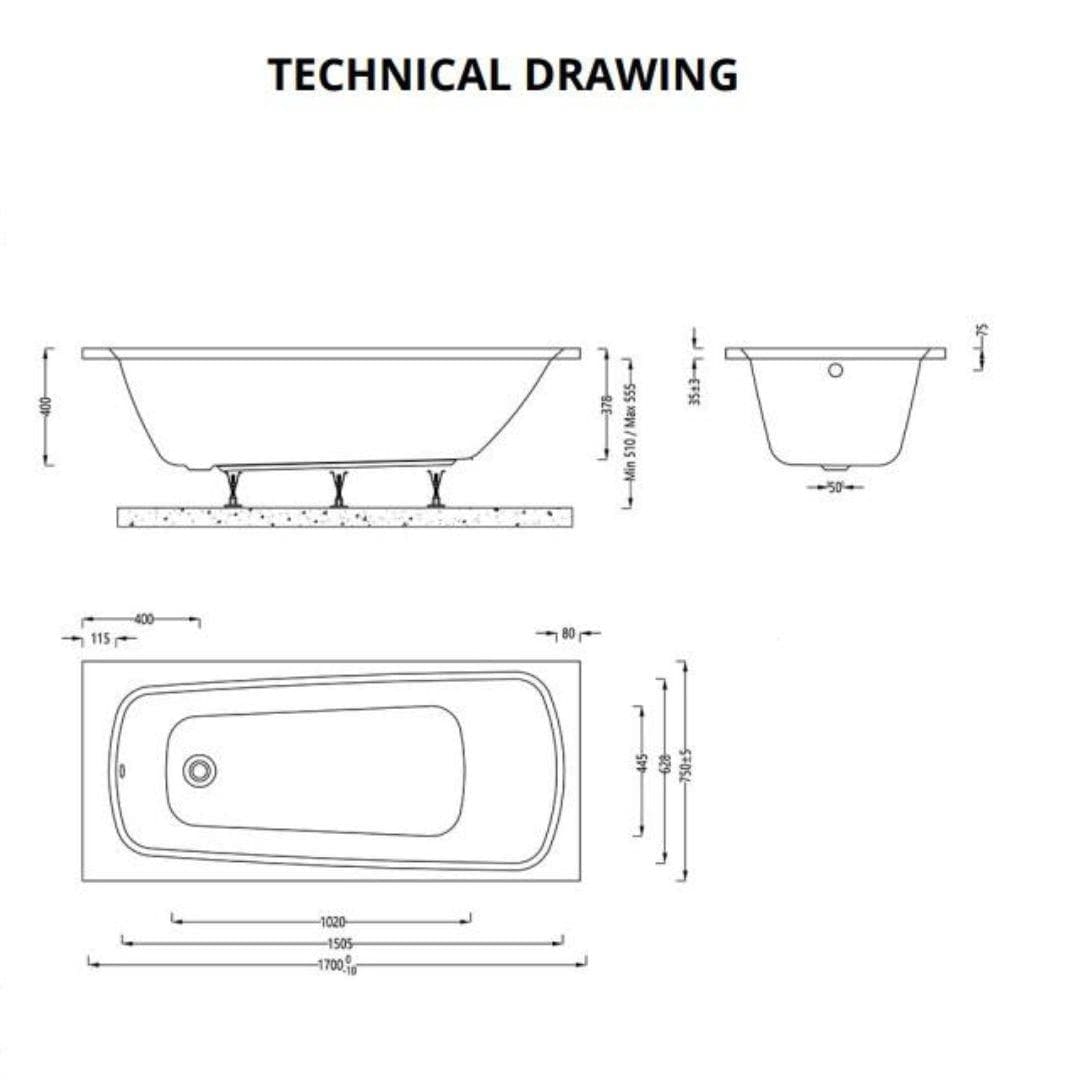 Aquarius Single Ended Bath 1800 x 800 Aquarius Agar Single Ended Reinforced Bath