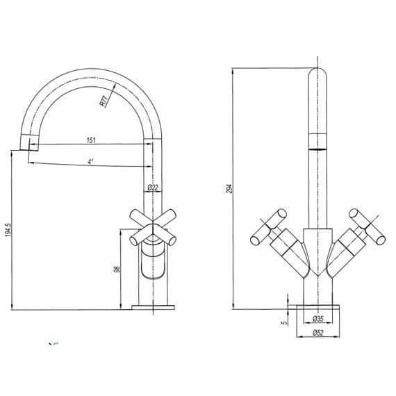 Crosswater Mono Basin Tap Crosswater MPRO Crosshead Monobloc Basin Mixer Tap in Brushed Nickel