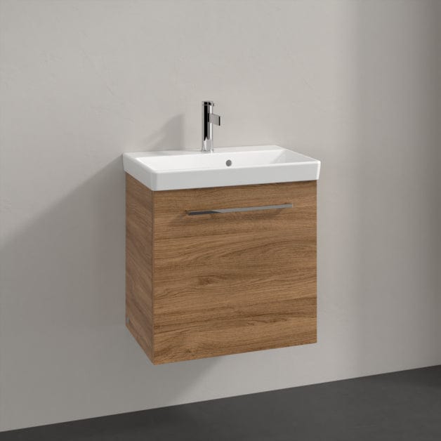 Villeroy & Boch Wall Mounted Vanity Unit Oak Kansas with Chrome Handles / Left Side Villeroy & Boch Avento Wall Hung Vanity Unit 530mm One Door with Basin