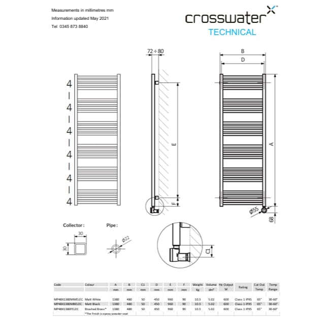 Crosswater Ladder Rail Crosswater MPRO Designer Vertical Towel Radiator in Brushed Bronze