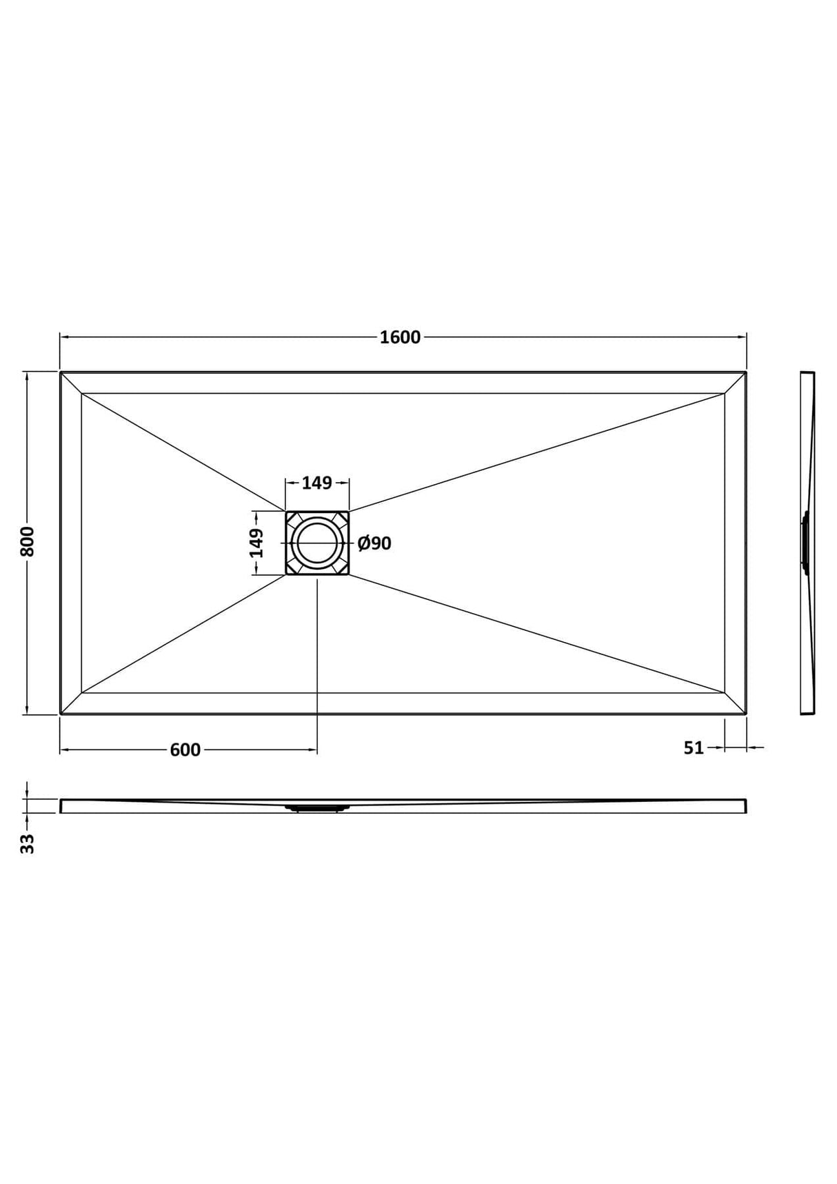 UK Bathroom Store Rectangle Shower Tray 1600x800mm Aquarius Urbano Slimline 33mm Slate Effect Rectangular Stone Resin Shower Tray in White Slate