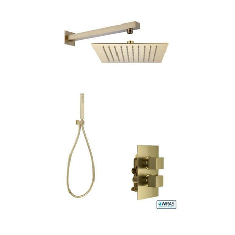 Aquarius Concealed Shower Set Brushed Brass Aquarius RainLux Square 2 Outlet Shower Bundle