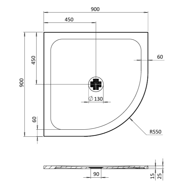 Crosswater Quadrant Shower Tray Crosswater Creo Quadrant 25mm Stone Resin Shower Tray with Waste