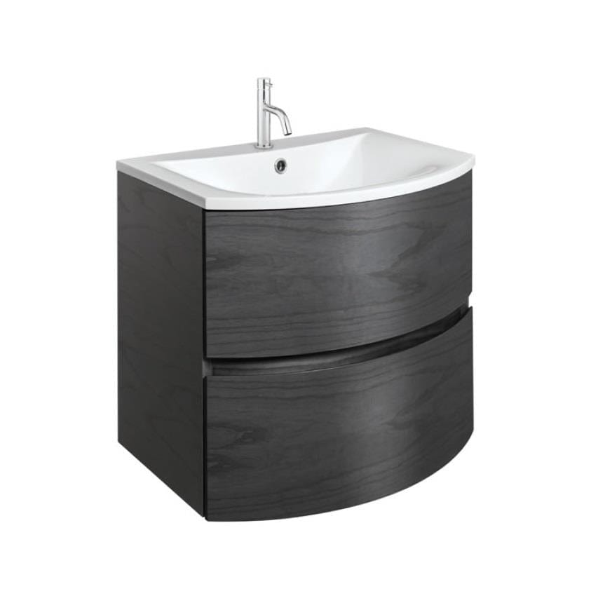Crosswater Wall Mounted Vanity Unit Grey Ash / 600mmm / Cast Mineral Marble Basin - 1 Tap Hole Crosswater Svelte Wall Hung Vanity Unit with Basin