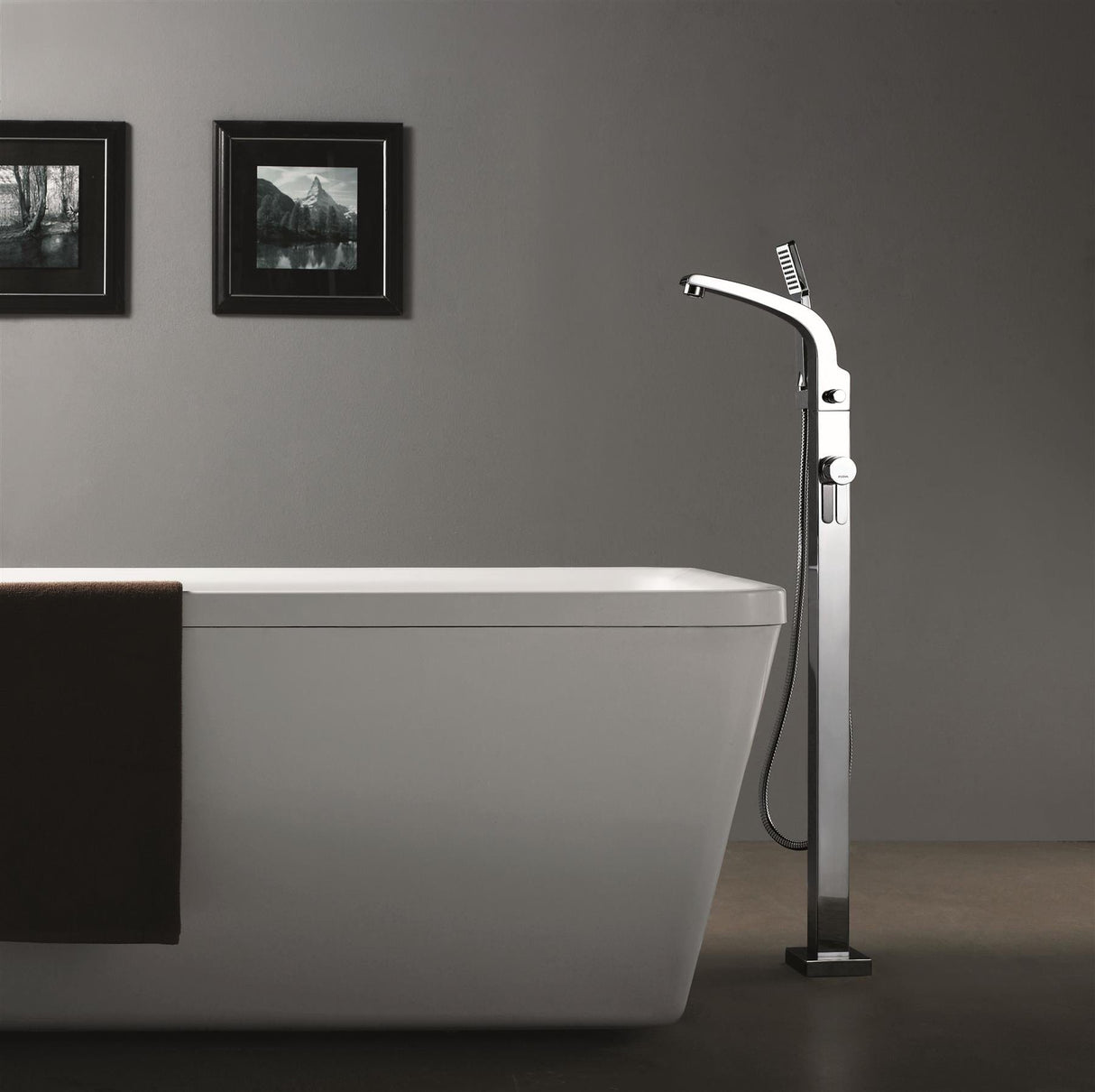 Flova Freestanding Bath Filler Flova Essence Floor Standing Bath and Shower Mixer with Shower Set in Diamond Chrome