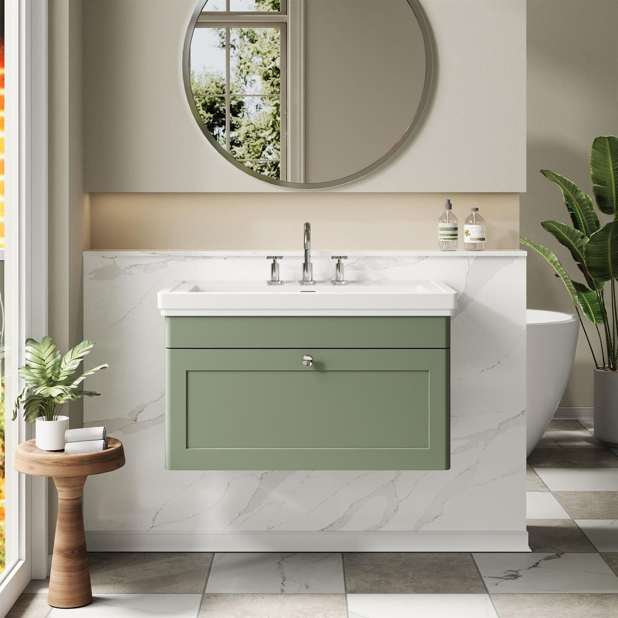 Aquarius Bathrooms Wall Mounted Vanity Unit Green / 3 Aquarius Leighton 800mm Wall Mounted One Drawer Vanity Unit with Basin