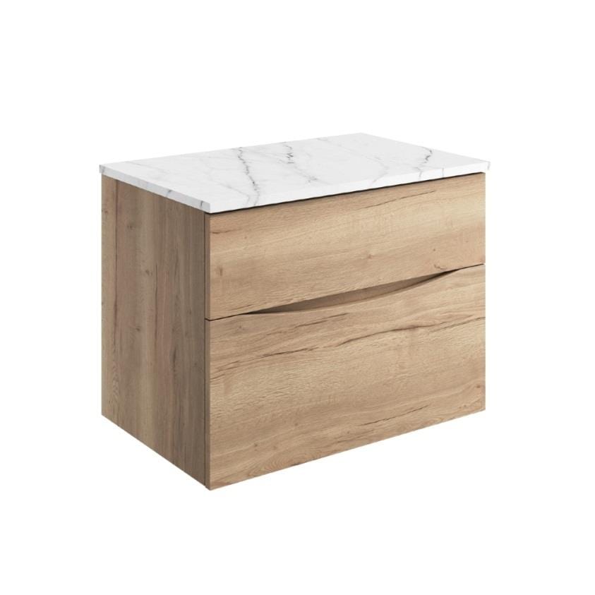 Crosswater Wall Mounted Vanity Unit Windsor Oak / Carrara Marble Effect / 700mm Crosswater Glide II 2 Drawer Vanity Unit with Worktop