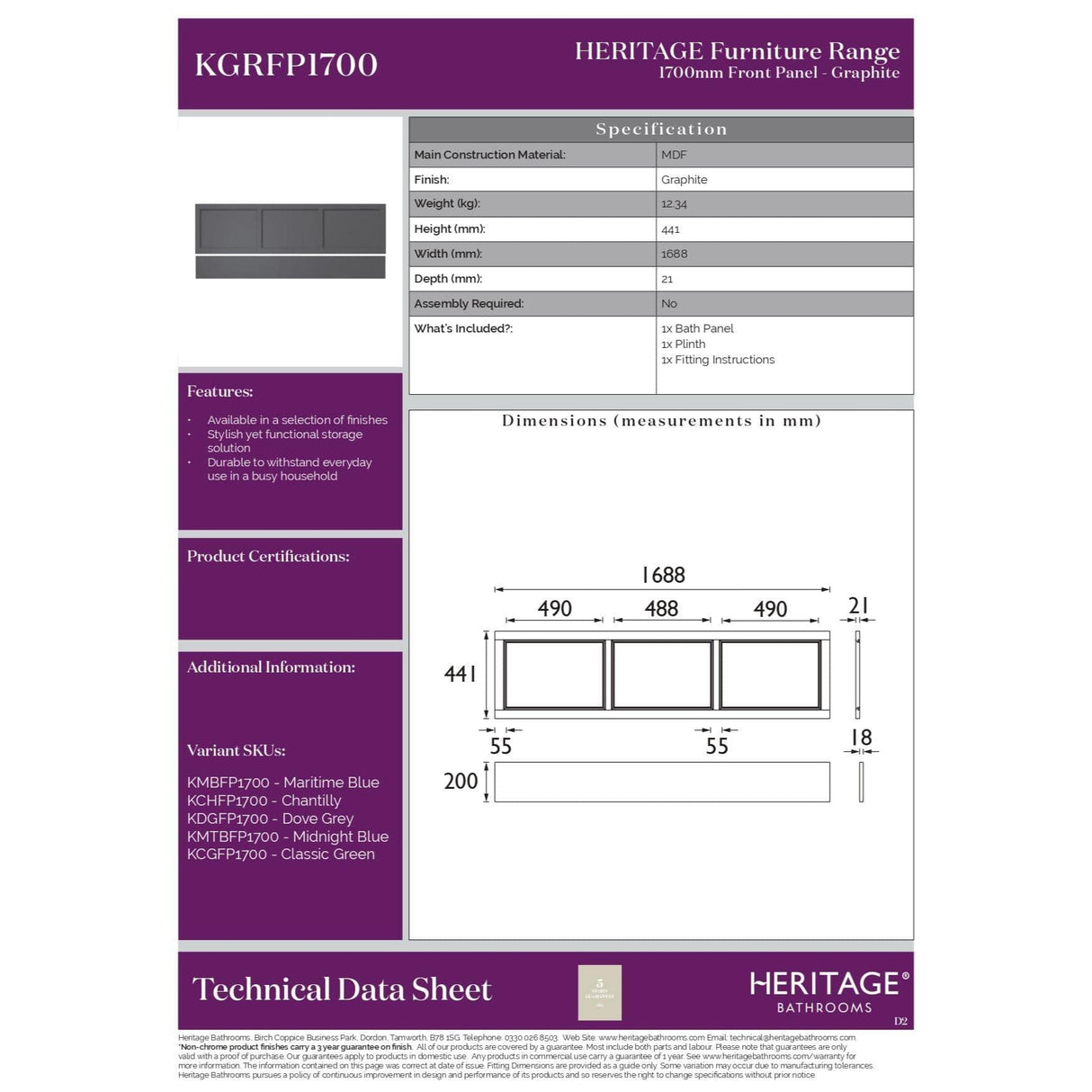 Heritage Bath Panel Heritage Bath Front Panel - 1700mm
