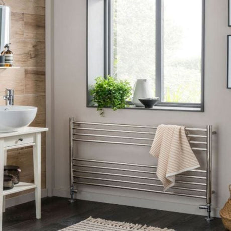 Vogue Ladder Rails 600 x 1000 / Central Heating Vogue Pearl Straight Ladder Towel Rail in Polished Stainless Steel