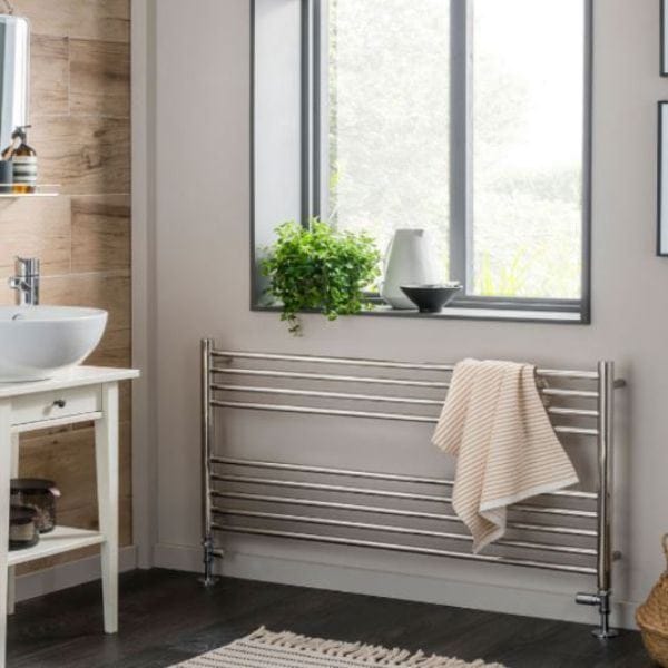 Vogue Ladder Rail 600 x 1000 / Central Heating Vogue Pearl Straight Ladder Towel Rail in Polished Stainless Steel