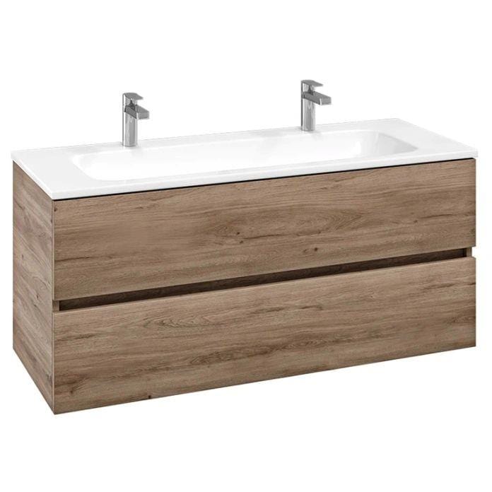 Villeroy & Boch Wall Mounted Vanity Unit Oak Kansas Villeroy & Boch Arto Wall Mounted 1200mm Two Drawer Vanity Unit with Basin
