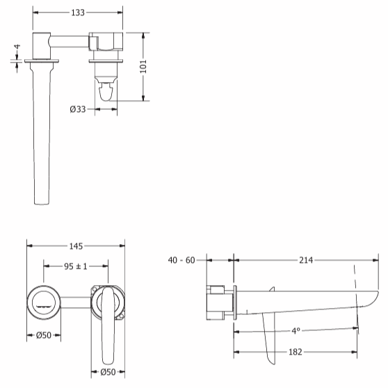 Crosswater Foile 2 Hole Wall Mounted Basin Mixer Tap