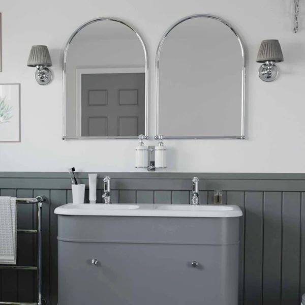 Burlington Bathroom Lighting Burlington LED Round Bathroom Wall Light with Chrome Base and Chiffon Silver Shade