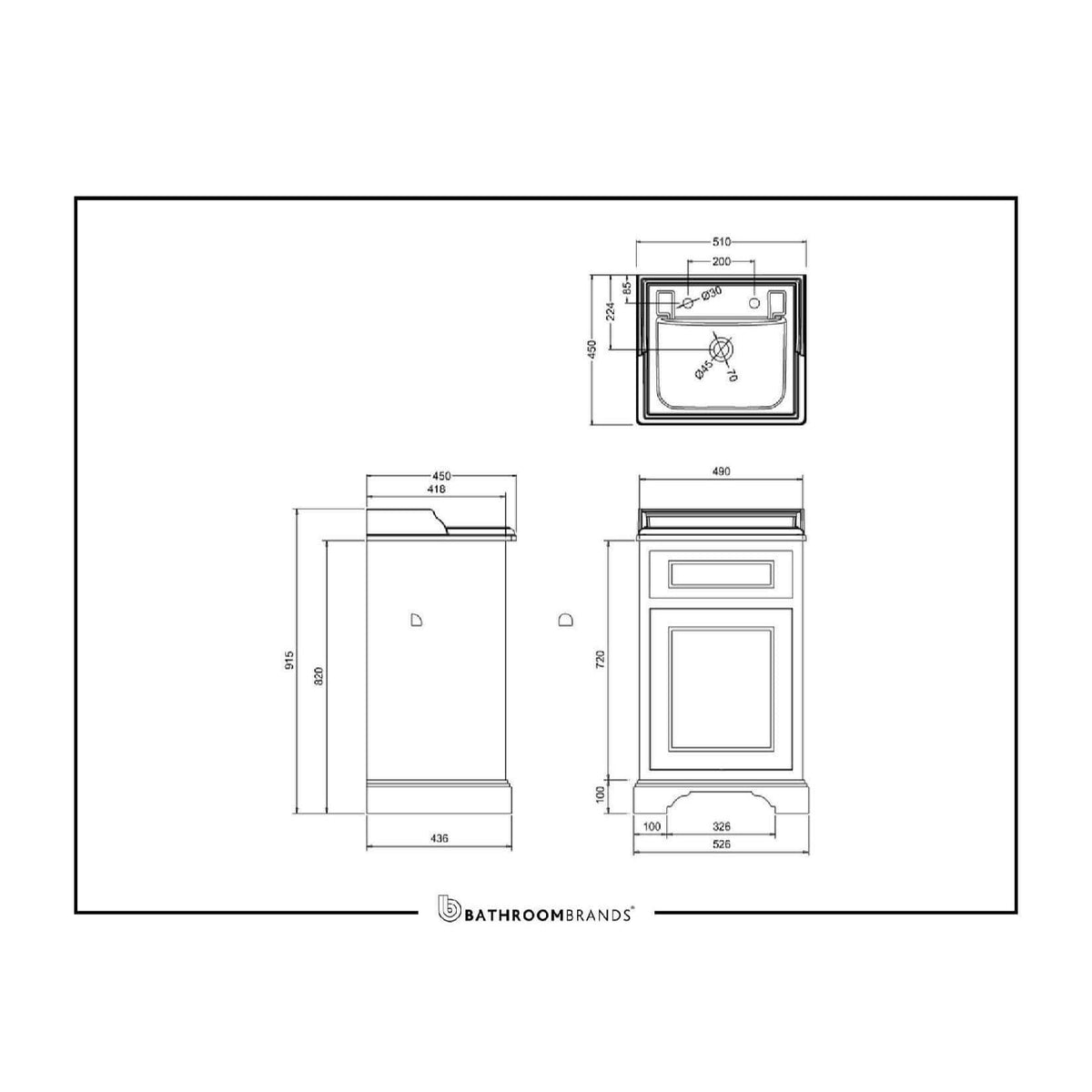 Burlington Edwardian Freestanding Square Cloakroom Vanity Unit with Basin