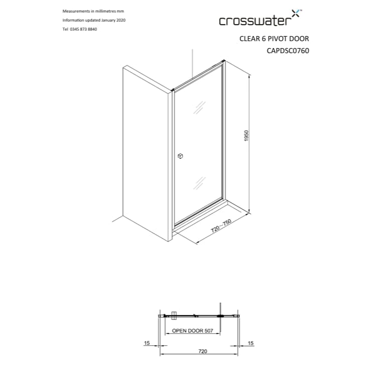 Crosswater Pivot Shower Door Crosswater Clear 6 Pivot Shower Door
