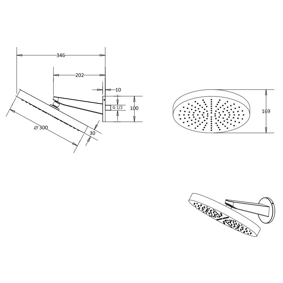 UK Bathroom Store Concealed Shower Set Crosswater Module Plus Shower Set 1 - 2 Outlet with Revive Fixed Shower Head and Pencil Handset