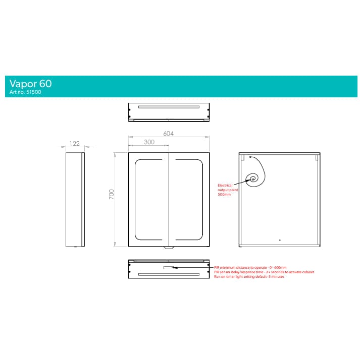 HiB Mirrored Cabinet HiB Vapor LED Illuminated Mirror Cabinet with Proximity Sensor