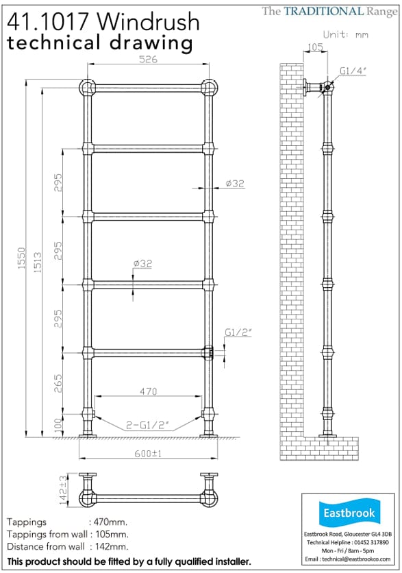 Eastbrook Traditional Towel Rail Eastbrook Windrush Straight Vertical Traditional Radiator