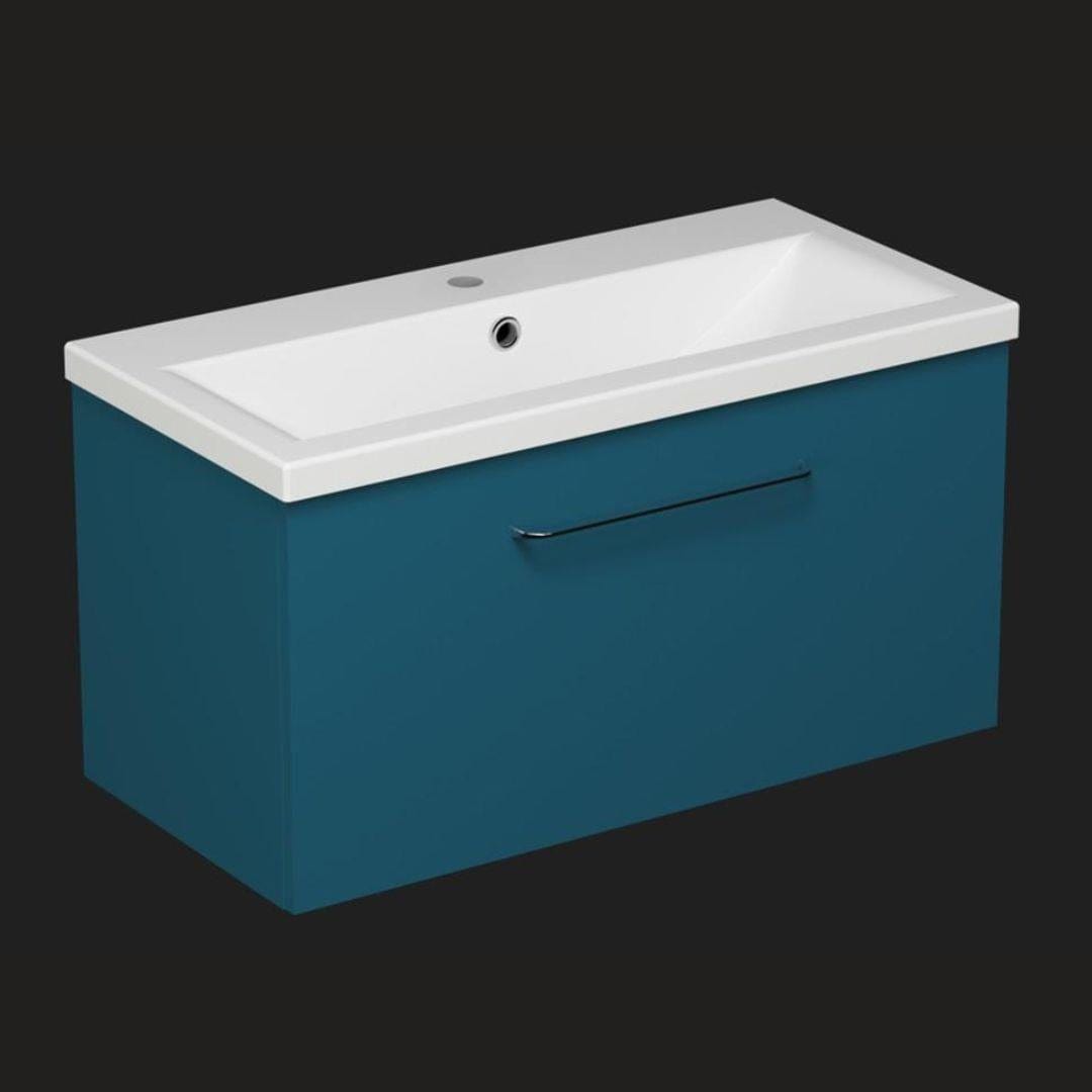 Aquarius Wall Mounted Vanity Unit Marine Blue / 800mm Aquarius Vault Single Drawer Vanity Unit with 1 Tap Hole Basin