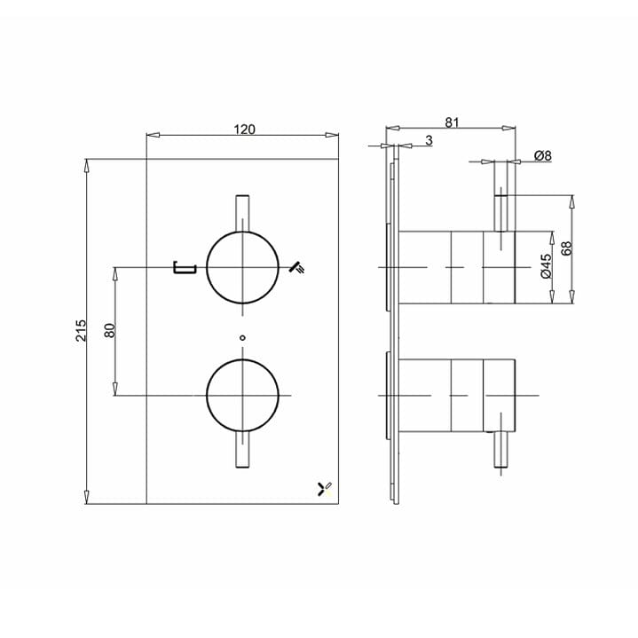 Crosswater Concealed Shower Valve Crosswater MPRO 2 Outlet, 2 Handle Concealed Thermostatic Shower Valve (Bath/Handset)