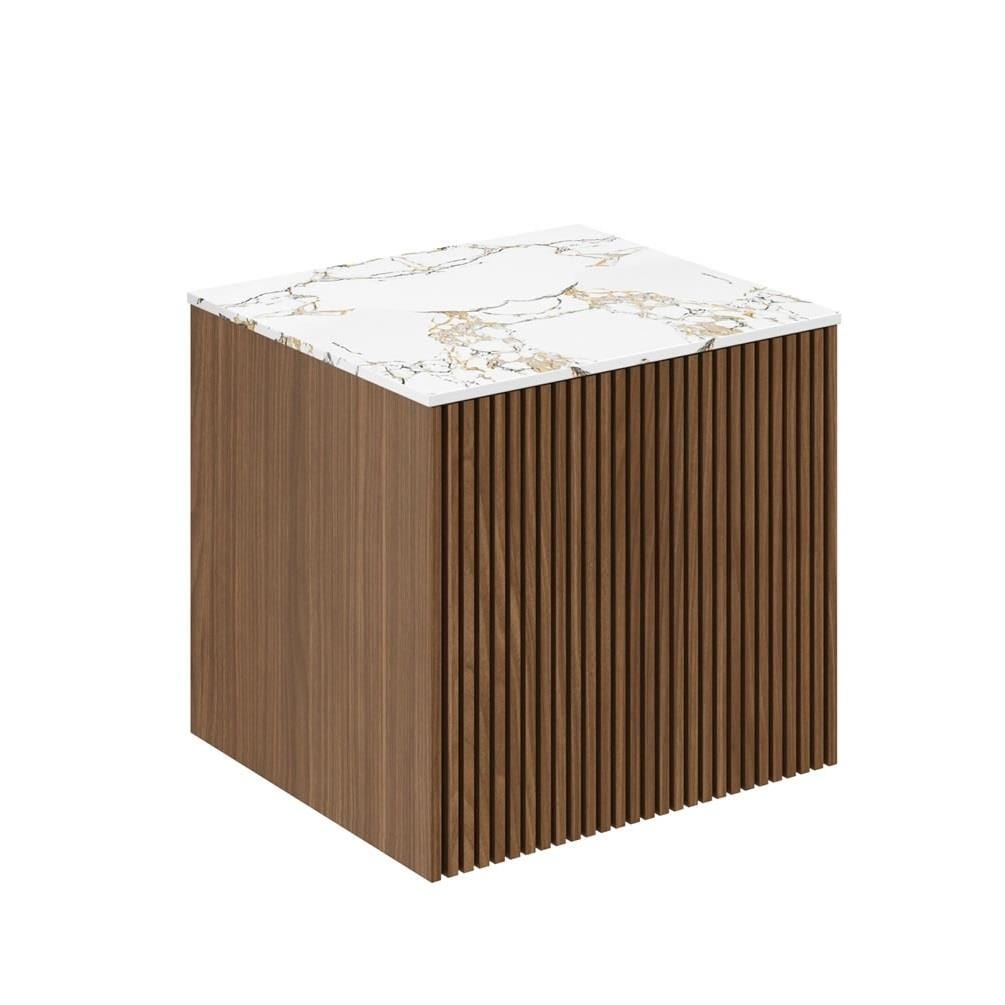 Crosswater Wall Mounted Vanity Unit Royal Walnut / Gold Vein Estatuario / 500mm Crosswater Limit Wall Mounted Vanity Unit with Worktop