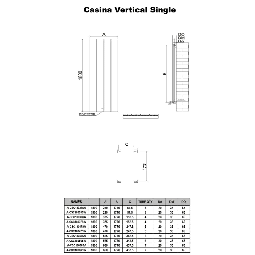 Reina Panel Radiator Reina Casina Vertical Aluminium Single Panel Radiator