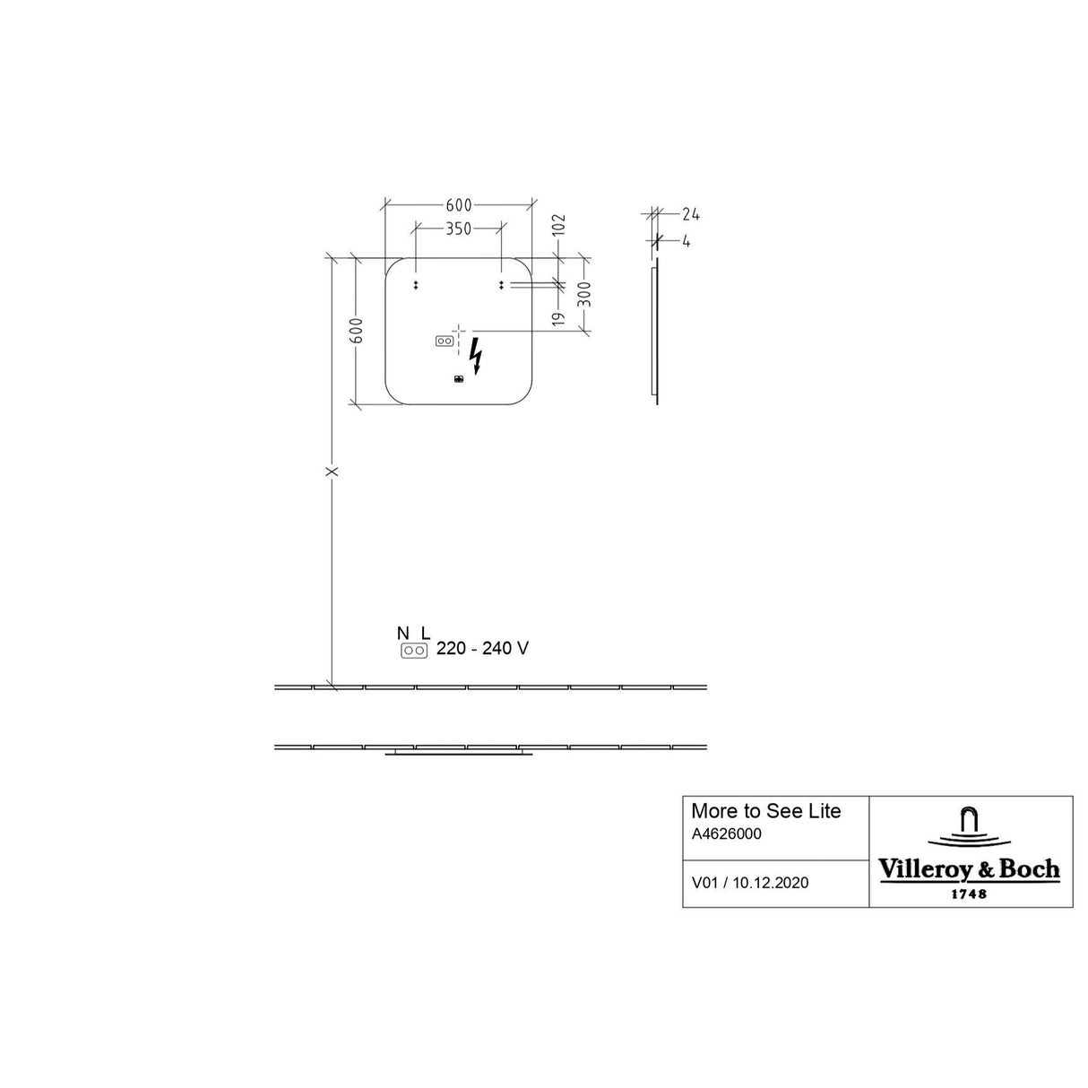 Villeroy & Boch More to See Lite LED Illuminated Curved Rectangular Mirror