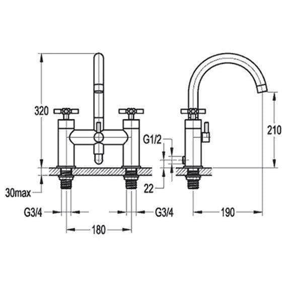 Flova Bath Shower Mixer Flova XL Deck Mounted Bath and Shower Mixer with Shower Kit in Diamond Chrome