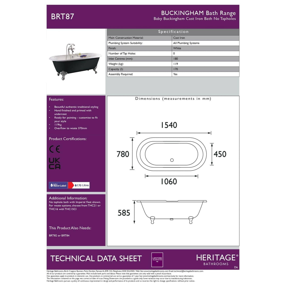 Heritage Roll Top and Slipper Freestanding Bath Heritage Baby Buckingham Freestanding Cast Iron Bath with Feet