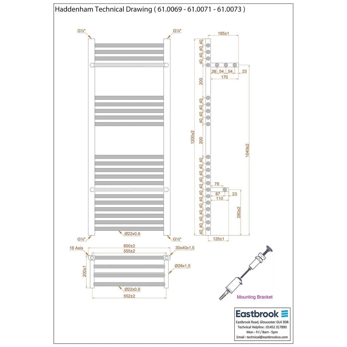 Eastbrook Ladder Rail Eastbrook Haddenham Straight Vertical Towel Rail in Matt Anthracite