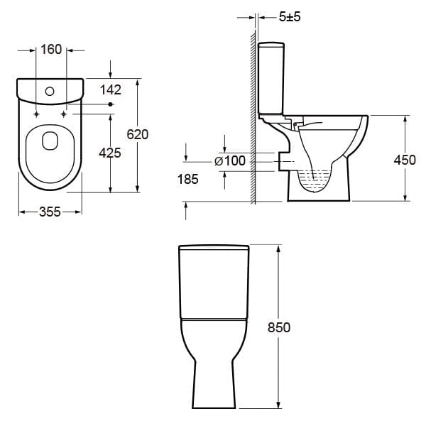 Imex Comfort Height Toilet IMEX Ivan Rimless Open Back Comfort Height Close Coupled Toilet with Soft Close Seat