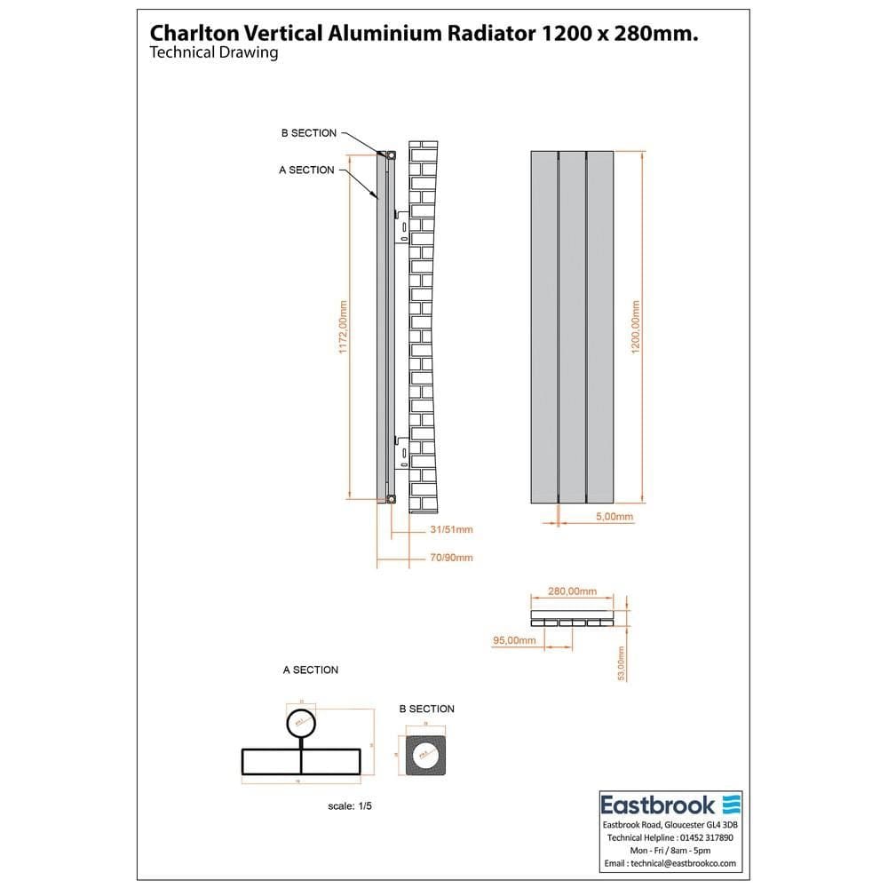 Eastbrook Panel Radiator Eastbrook Charlton Vertical Aluminium Designer Radiator in Matt Anthracite